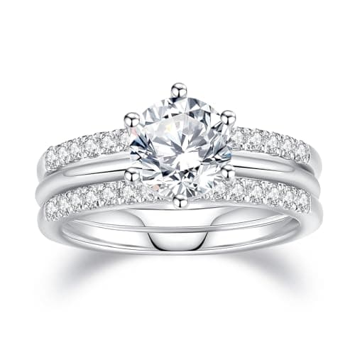 VAXOJEL Moissanite Bridal Ring Sets for Women Engagement Rings Women Moissanite Wedding Ring Set D Color VVS1 Round Cut