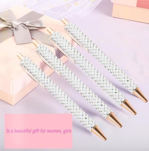 White Pearl Rhinestone Metal Ballpoint Pens for Women Girls Office School Supplies