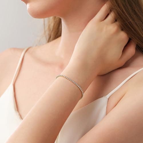 Solandе 14K Gold Plated Tennis Bracelet with Cubic Zirconiastones Adjustable Slider for Women Trendy Jewelry Sets