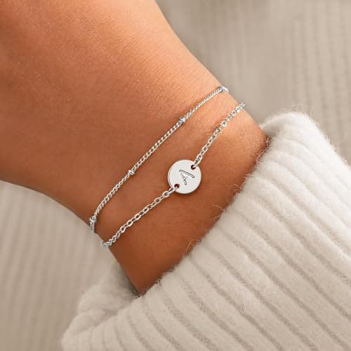 MONOZO Gold Plated Disc Bracelets for Women - Dainty 18K Real Gold Plated Personalized Letter A-Z Jewelry Gifts for Wome