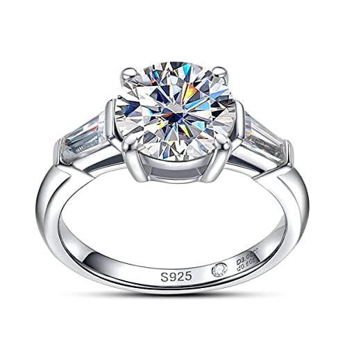 AnuClub Round Cut Moissanite Engagement Ring D Color VVS1 925 Sterling Silver for Women Engagement Anniversary