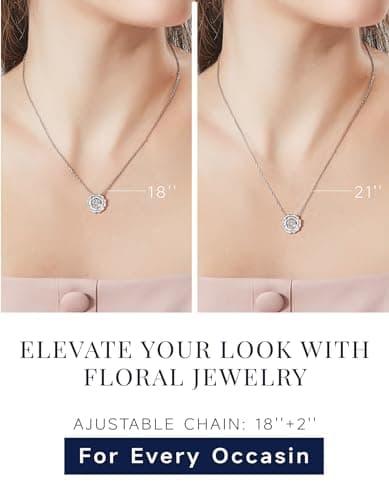 MomentWish 1Carat Moissanite Flower Necklace for Her 925 Sterling Silver Rose Valentine's Day Gift for Wife Recycled Cla
