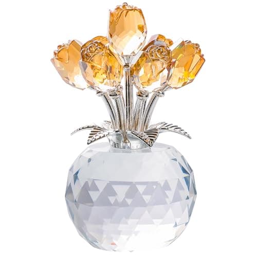 YWHL Handmade Crystal Purple Rose Flower Figurine with Round Vase, Romantic Gifts for Girlfriend and Wife, Home Decor fo