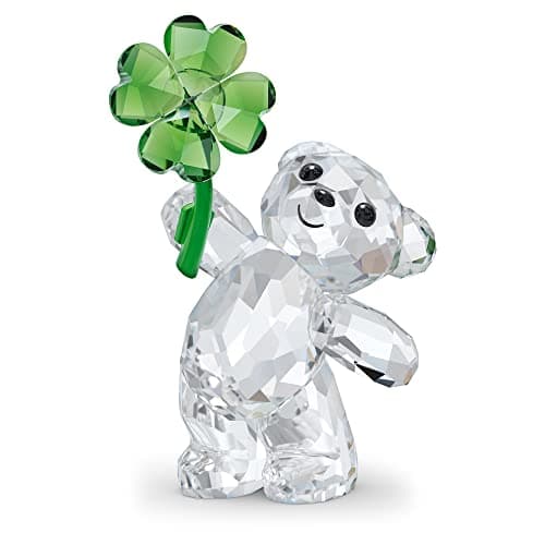 SWAROVSKI Clear Lucky Charm Figurine for Girls and Women, Kris Bears Collection with Green Four-Leaf Clover Accented Cle