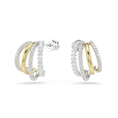 Swarovski Hyperbola Hoop Earrings - Mixed Cuts, Mini Clear Mixed Metal Finish for Women, Everyday Wear | Best Clear Earr