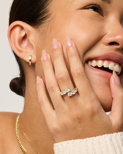 PAVOI 14K Gold Plated Cubic Zirconia Crossover Chunky Eternity Ring for Women | Elegant Open Twist Stackable Bands | Sta
