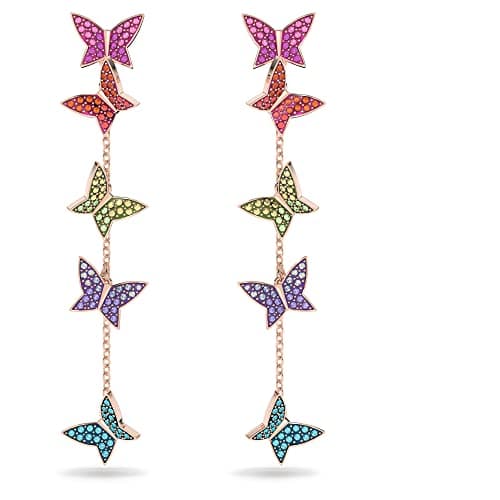 Swarovski Lilia Butterfly Pink Crystal Necklace, Earrings, and Bracelet for Women, Rose Gold Tone Finish, 18K Crystal Pe