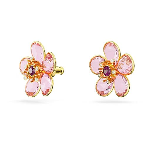 Swarovski Florere Pink and Yellow Crystals Necklace and Earrings Gold Tone