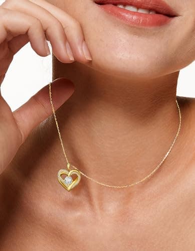 MomentWish Heart Moissanite Necklace for Women, Perfect Gift for Christmas and Birthday, D Color VVS1 Simulated Diamond
