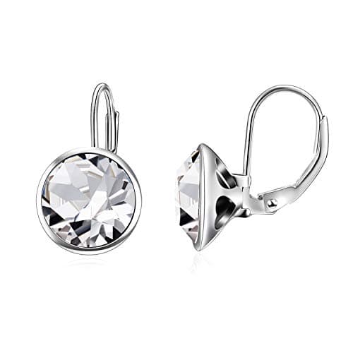 AOBOCO Sterling Silver Bella Earrings for Women, Hypoallergenic Pierced Leverback Cushion Cut Crystal Gifts
