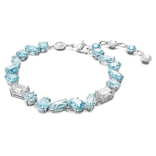 Swarovski Gema Soft Bracelet, Blue Crystals, Mixed Cuts, Rhodium Finished Band, Elegant Gemstone Jewelry for Women, Casu