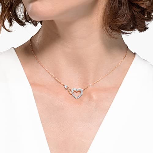 Swarovski Infinity Necklace and Stud Pierced Earrings Set for Women with Clear Crystal Pavé and Mixed Metal Plated Fini