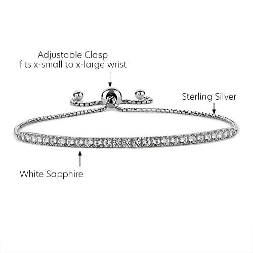 Tirafina Gemstone and Lab-Created White Sapphire Adjustable Bolo Bracelet for Women, Easy-On Easy-Off, Perfect for Casua