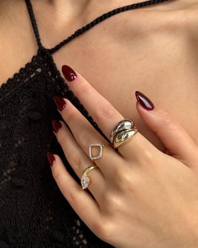 PAVOI 14K Gold Plated Two Toned Mixed Metals Diamond Shaped Geometric Statement Ring for Women | Cubic Zirconia Jeweller