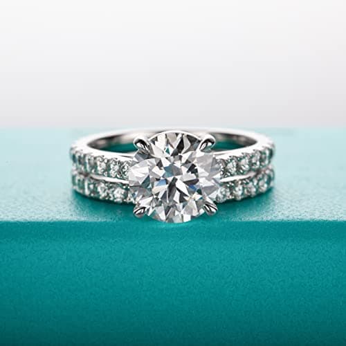 AnuClub 3CT Moissanite Engagement Ring D Color VVS1 Round Cut 925 Sterling Silver Ring Set for Women