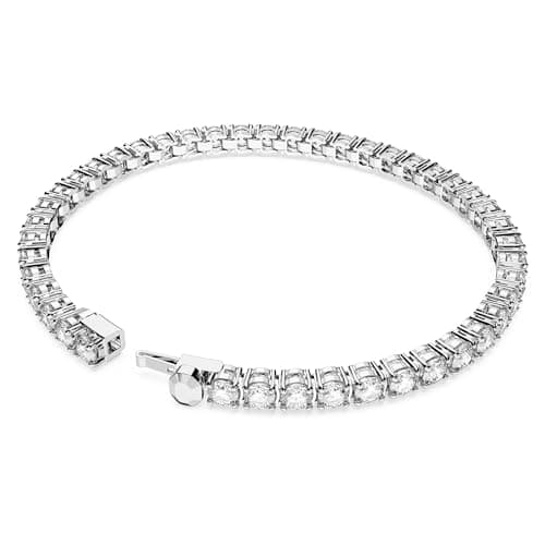 Swarovski Matrix Tennis Bracelet for Women, Round Cut, Clear, Rhodium Finished, Elegant Jewelry Design