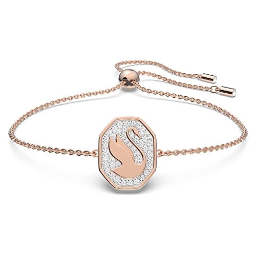 Swarovski Signum White Swan Bracelet, Rose-Gold Tone Plated, Women, Formal Events, Elegant and Charming, 7cm Length