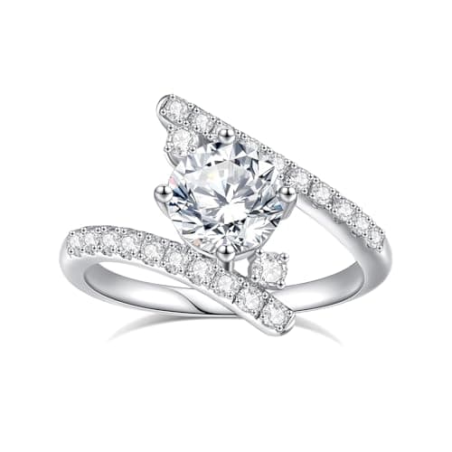 DAKKXN Moissanite Engagement Rings for Women: Round Cut VVS1 D Color Moissanite Ring, Perfect for Everyday Wear and Wedd