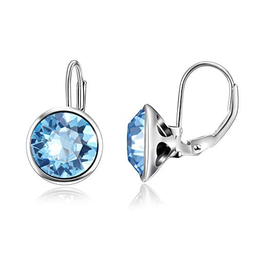 AOBOCO Sterling Silver Bella Earrings for Women, Hypoallergenic Pierced Leverback Cushion Cut Crystal Gifts