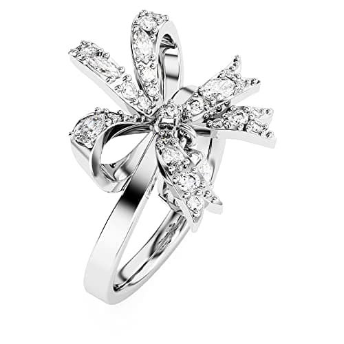 Swarovski Volta Cocktail Ring: Bow Design, Small Size, White Rhodium Finish