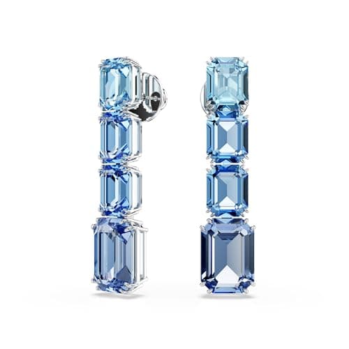 Swarovski Millenia Drop Earrings: Octagon Cut, Color Gradient Blue, Rhodium Finished for Fashion Jewelry Lovers