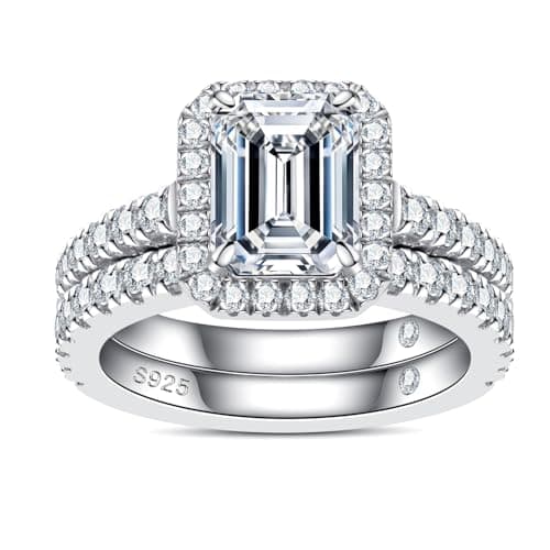 AnuClub 3CT Moissanite Engagement Ring D Color VVS1 Round Cut 925 Sterling Silver Ring Set for Women