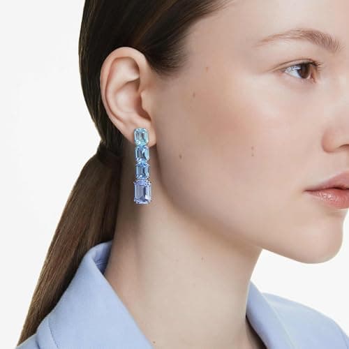 Swarovski Millenia Drop Earrings: Octagon Cut, Color Gradient Blue, Rhodium Finished for Fashion Jewelry Lovers