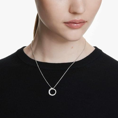 Swarovski Matrix Pendant Clear Crystal Pearl Round Cut Rhodium Finished Necklace