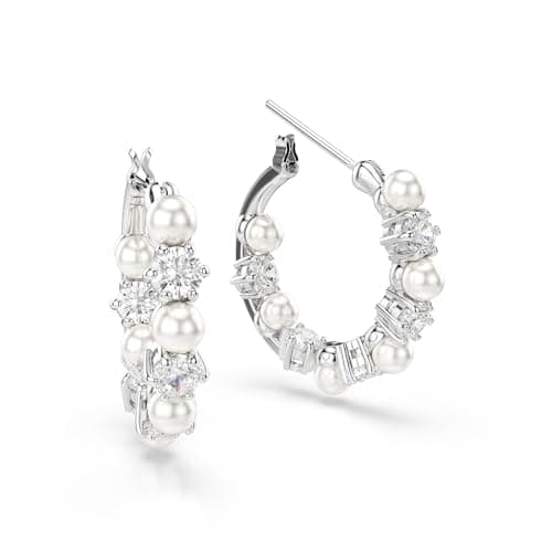 Swarovski Matrix Drop Earrings, Crystal Pearl, Round Cut Clear, Rhodium Finish, Elegant Jewelry for Special Occasions
|