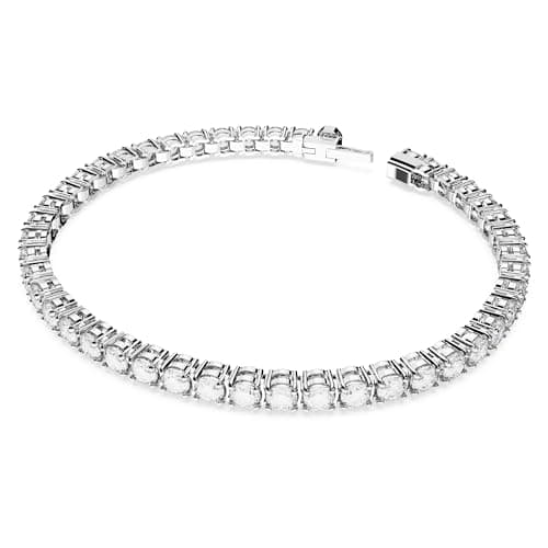 Swarovski Matrix Tennis Bracelet for Women, Round Cut, Clear, Rhodium Finished, Elegant Jewelry Design