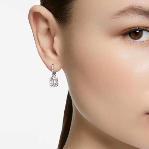 Swarovski Una Drop Earrings for Women, Octagon Shaped, Violet and Clear Crystals, Rhodium Plated, Unmatched Sparkleatric