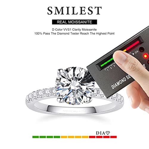AmoreNel Moissanite Engagement Rings for Women Round Cut S925 Sterling Silver Plated 18K White Gold D Color VVS1 Promise