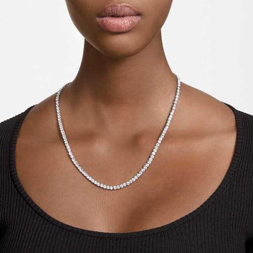 Swarovski Matrix Tennis Clear Round Cut Rhodium Finished Necklace for Women During Sports