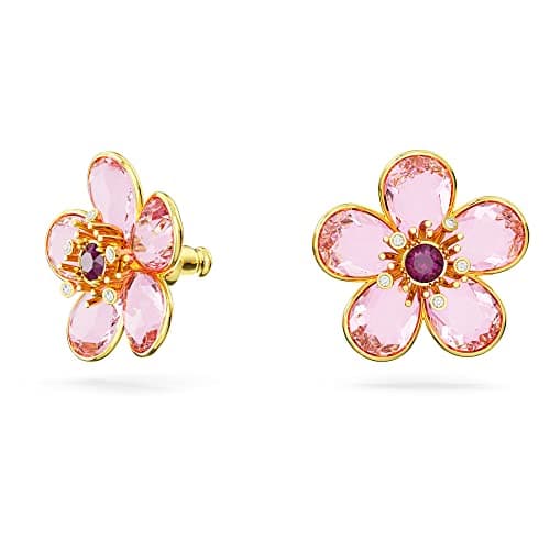 Swarovski Florere Pink and Yellow Crystals Necklace and Earrings Gold Tone