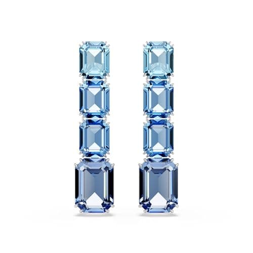 Swarovski Millenia Drop Earrings: Octagon Cut, Color Gradient Blue, Rhodium Finished for Fashion Jewelry Lovers