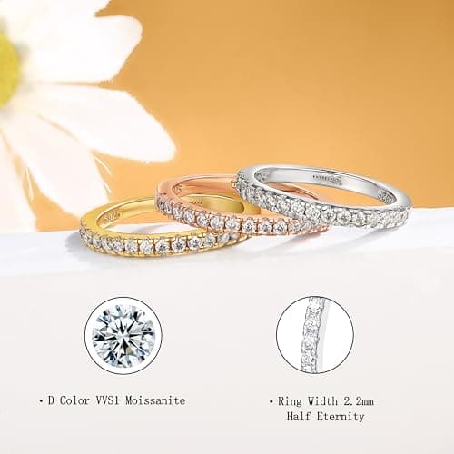 SilverNana Moissanite Wedding Band, 925 Sterling Silver Stackable Eternity Rings for Women Size 4-10
SilverNana Moissani