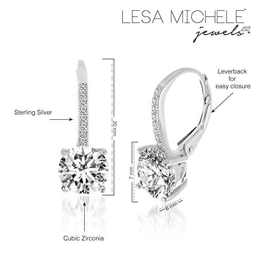 LESA MICHELE Rhodium Plated Sterling Silver Cubic Zirconia Drop Bridal Earrings for Women
| LESA MICHELE Rhodium Plated