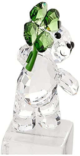 SWAROVSKI Clear Lucky Charm Figurine for Girls and Women, Kris Bears Collection with Green Four-Leaf Clover Accented Cle