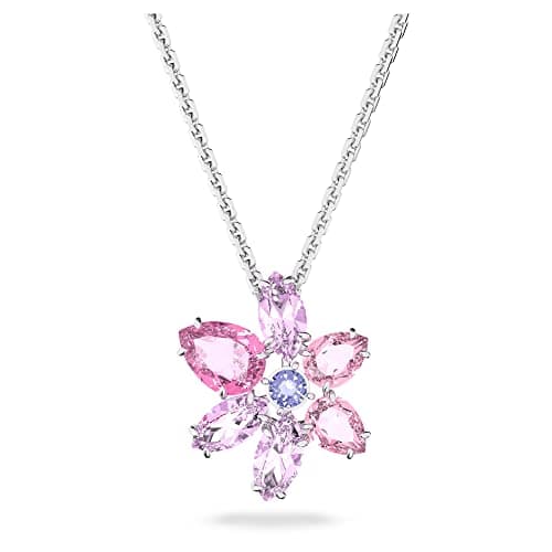 Swarovski Gema Flower Pendant Necklace for Women Special Occasions Sparkling Crystal Pendant Necklace 18K Gold Vermeil S