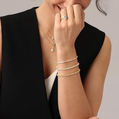 SAVEARTH DIAMONDS Gold Plated Moissanite Bracelet for Women | Stackable Round Moissanite Cuff Bracelets (5.10 Cttw To 5.