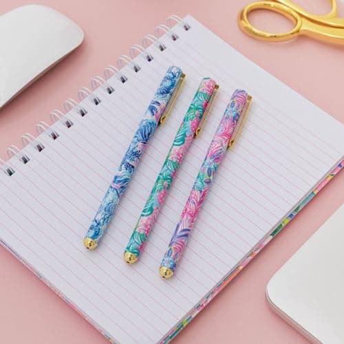 Lilly Pulitzer Colored Pen Set of 3 for Shade Seekers: Pink/Blue/Green Ink, Assorted Styles