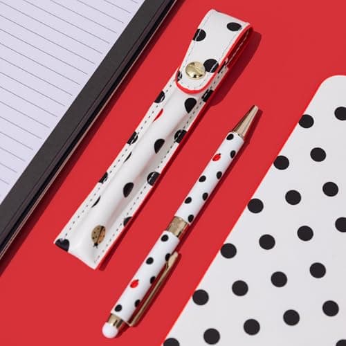 Kate Spade New York Stylus Pen for Touch Screens | Metal Ballpoint Pen with Black Ink and Storage Pouch | Ladybug Dot De