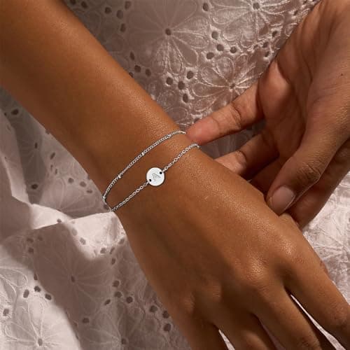 MONOZO Gold Plated Disc Bracelets for Women - Dainty 18K Real Gold Plated Personalized Letter A-Z Jewelry Gifts for Wome
