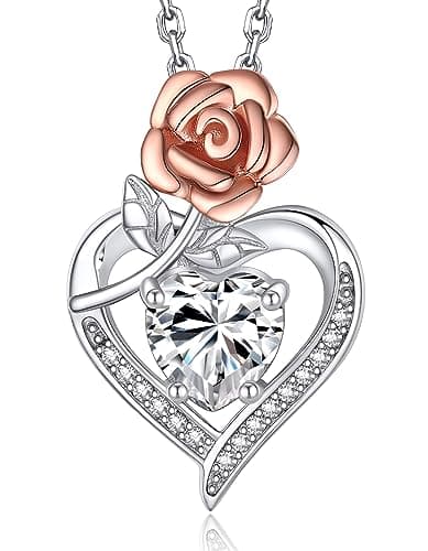 MomentWish 1Carat Moissanite Flower Necklace for Her 925 Sterling Silver Rose Valentine's Day Gift for Wife Recycled Cla