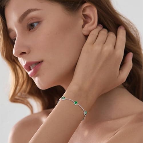 Inpasne Birthstone Bracelet for Women 925 Sterling Silver Dainty Princess Cut Link Jewelry Gifts for Her  
Inpasne Birth
