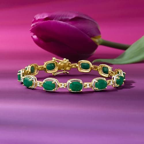 Ross-Simons 1|00 ct. t.w. Emerald and .21 ct. t.w. Diamond Bracelet for Women in 18kt Gold Over Sterling
| Ross-Simons