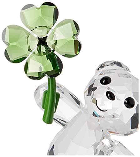 SWAROVSKI Clear Lucky Charm Figurine for Girls and Women, Kris Bears Collection with Green Four-Leaf Clover Accented Cle