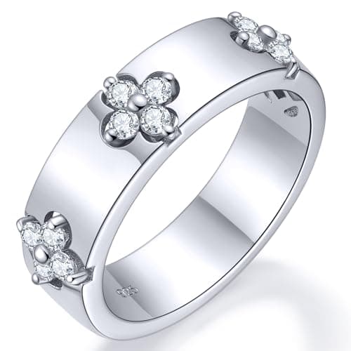TIMELESSSTAR Clover Moissanite Rings for Women Gifts Premium Moissanite(D Color VVS1 Clarity 3EX Cut) 925 Sterling Silve