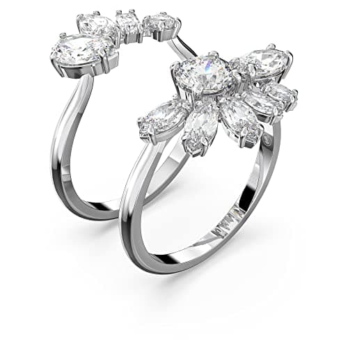 Swarovski Gema Crystal Cocktail Ring Pair Jewelry Collection for Women Rhodium Tone Finish Trendy Crystal Jewelry