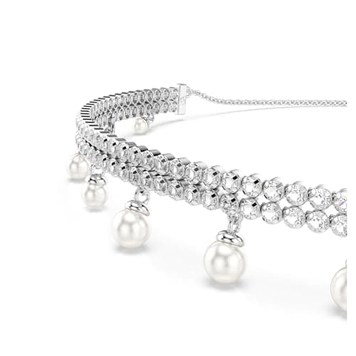 Swarovski Ariana Grande Crystal and Pearl Choker Necklace for Women - Fashion Jewelry Rhodium Finish - CAPSULE COLLECTIO